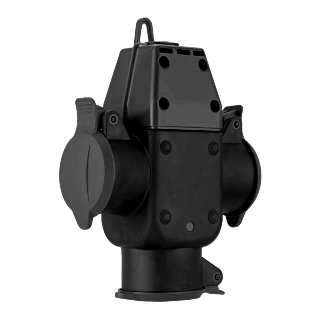 Hängekupplung Gummi 3-fach IP44 schwarz Ansicht schräg von links Vorderseite