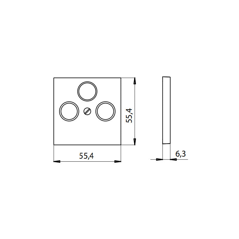 Kopp Athenis stahl Abdeckung Antennendose SAT/TV/RF (373647183) Abmessungen