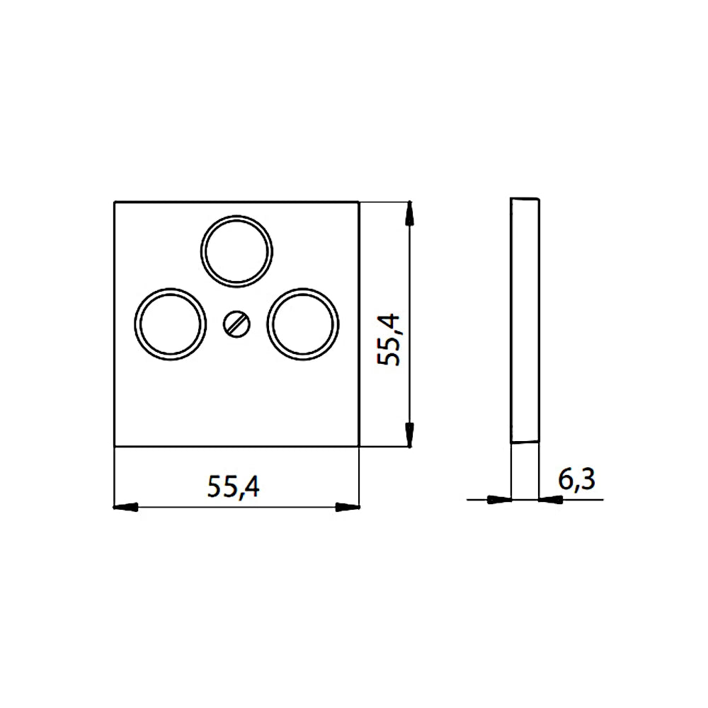 Kopp Athenis grau matt Abdeckung Antennendose SAT/TV/RF technische Zeichnung mit Abmessungen