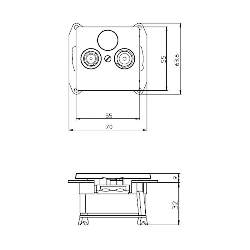 Kopp Athenis reinweiß Antennendose TV/RF (941229081) Abmessungen