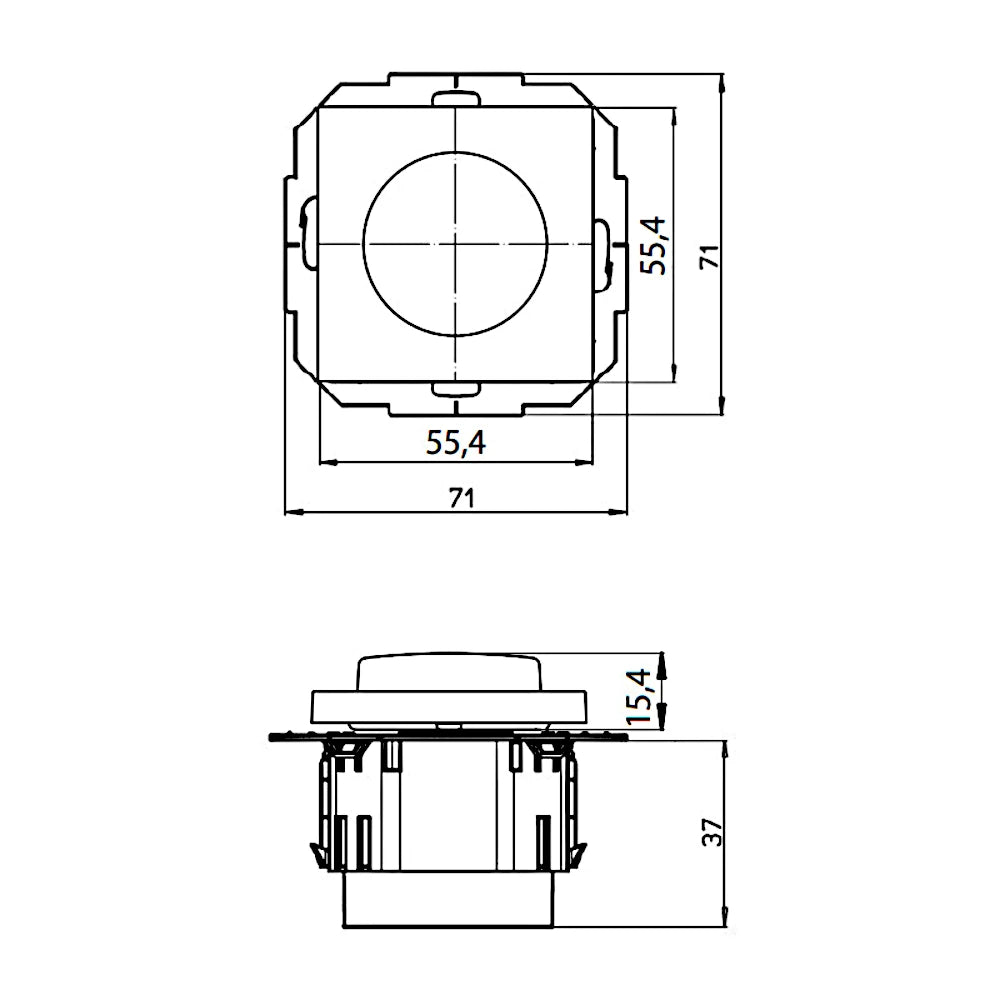 Kopp Athenis grau matt Dimmer LED 3-35 Watt technische Zeichnung mit Abmessungen