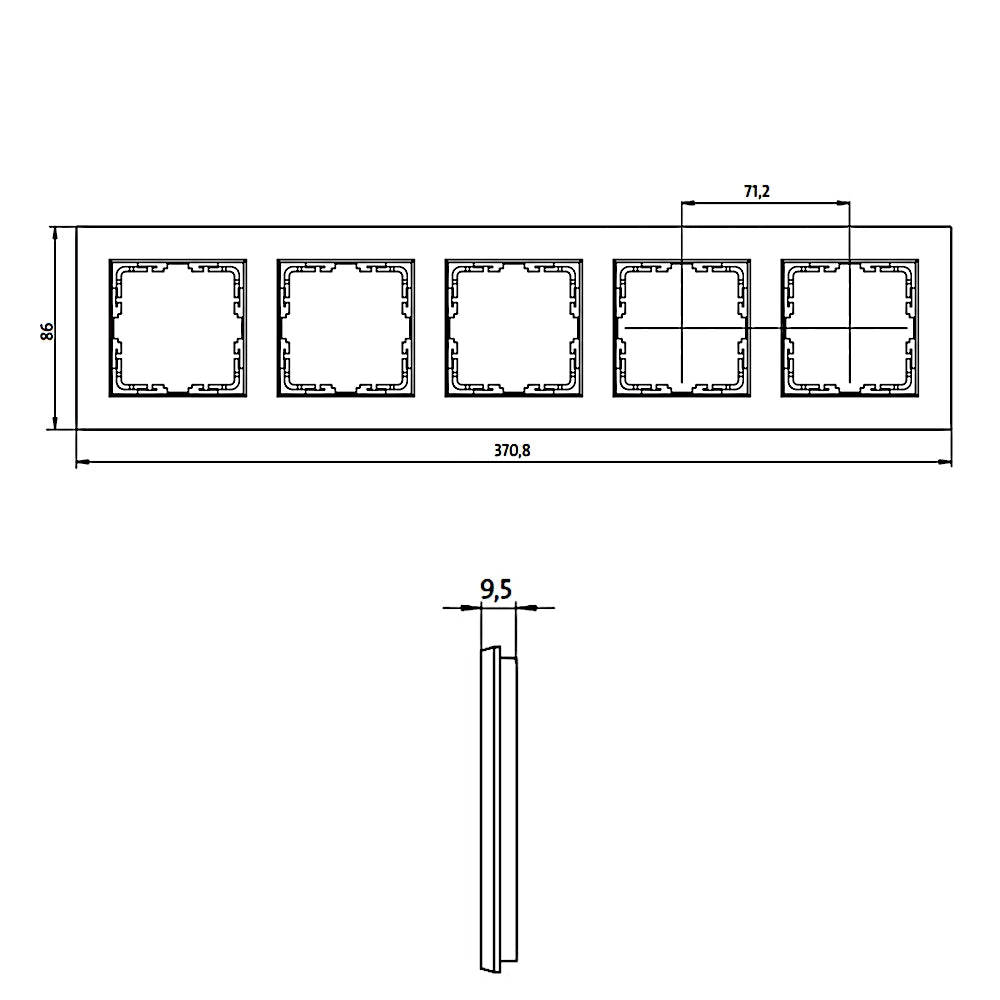 Kopp Athenis anthrazit HK07 Rahmen 5-fach (402915003) technische Zeichnung mit Abmessungen