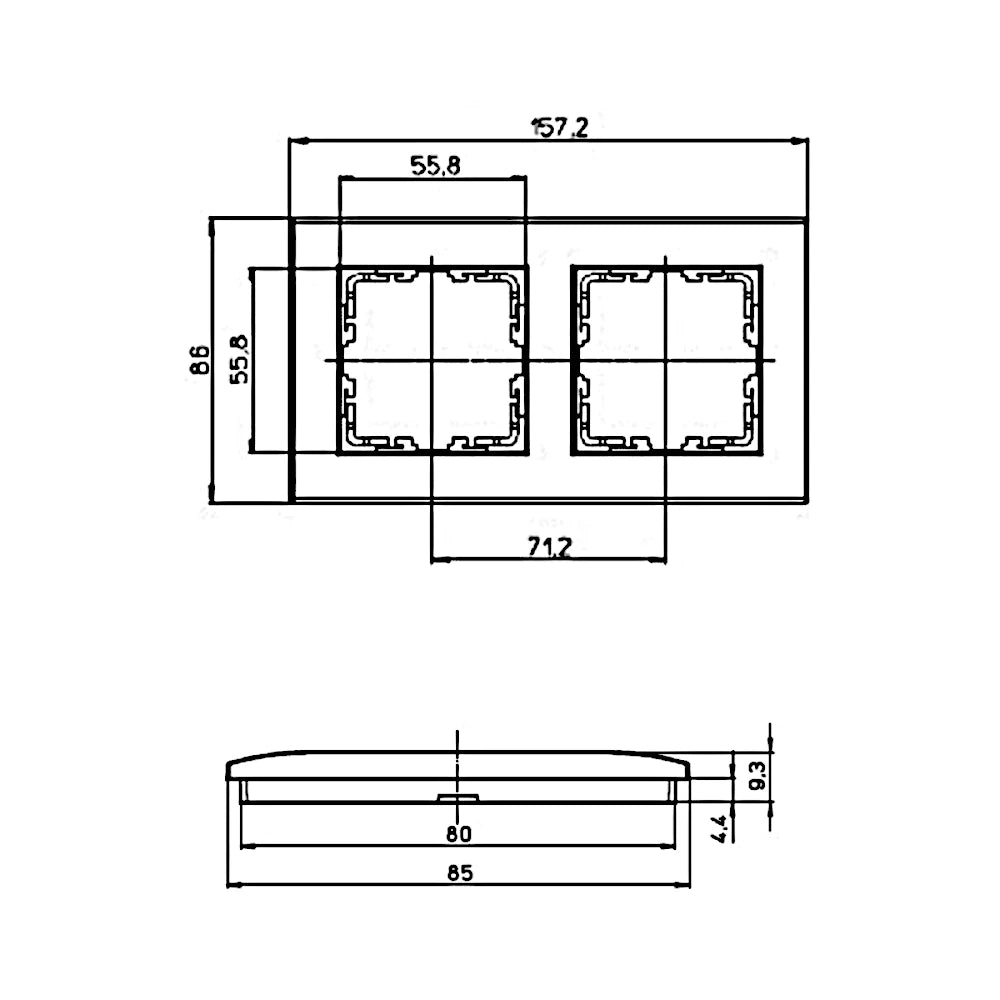 Kopp Athenis grau matt Rahmen 2-fach technische Zeichnung mit Abmessungen