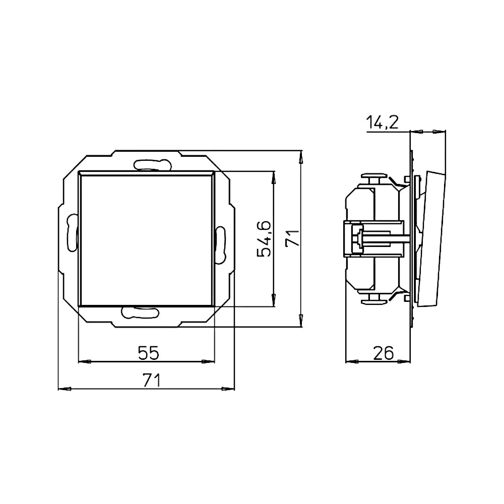 Kopp Athenis grau matt Aus-Wechselschalter technische Zeichnungen mit Abmessungen