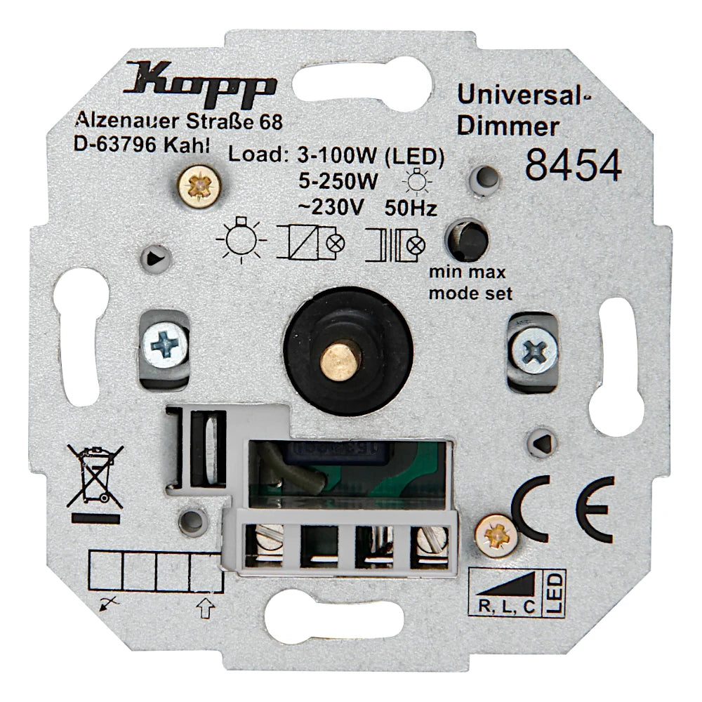 Kopp Athenis schwarz matt Dimmer Universal LED 3-100 Watt Ansicht Sockel ohne Abdeckung