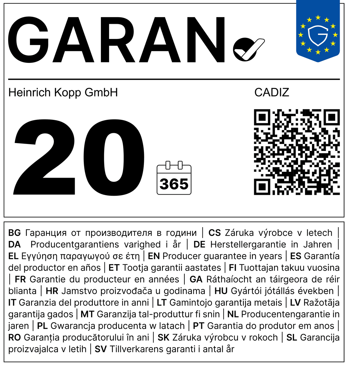 Garantielabel für Kopp Cadiz arktisweiß Steckdose (949013004)