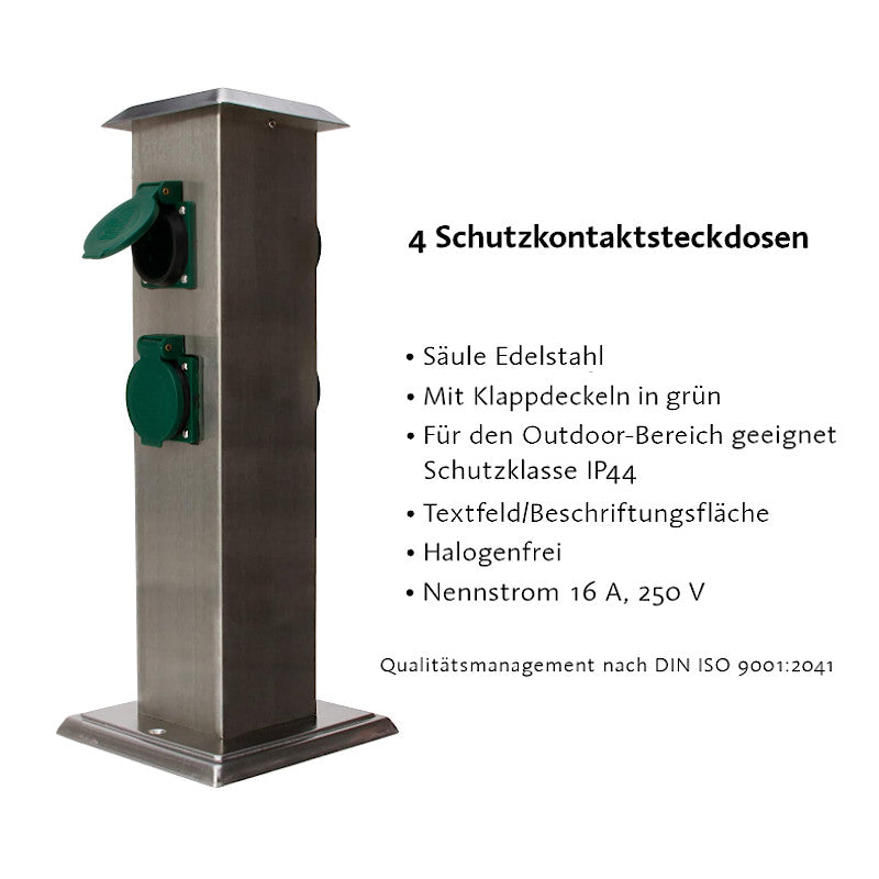 Kopp Energiesäule Edelstahl mit 4 Schutzkontakt-Steckdosen IP 44 (145330013)