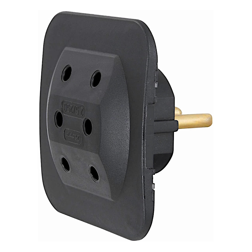 Kopp 3-fach Euroadapter schwarz Ansicht schräg rechts von vorn 