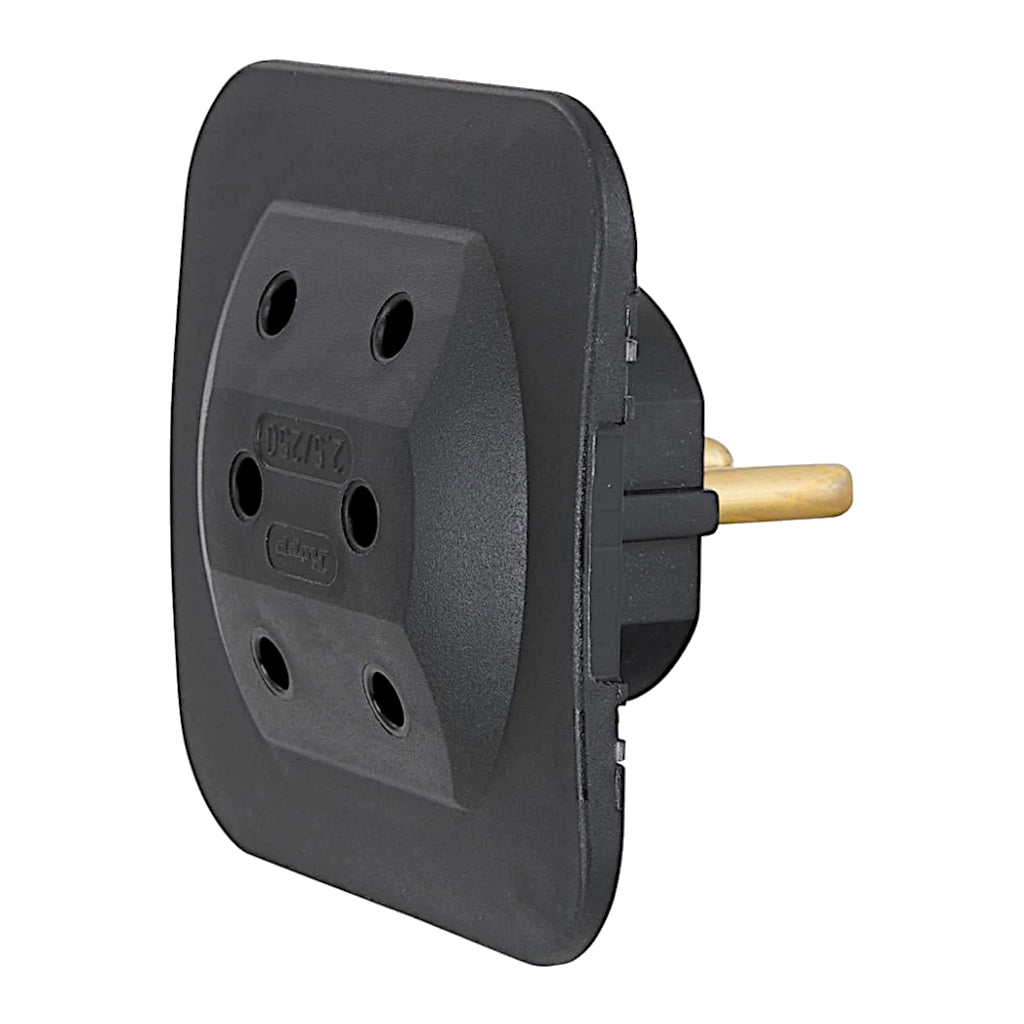 Kopp 3-fach Euroadapter schwarz Seitenansicht schräg von rechts