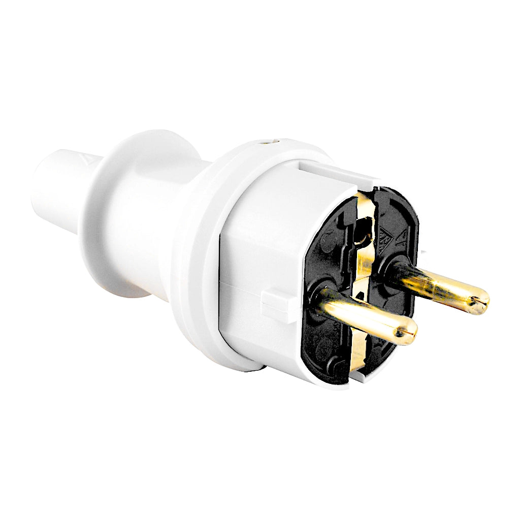 Kopp Kunststoff Stecker arktisweiß IP44 (173002007) Ansicht schräg von vorn