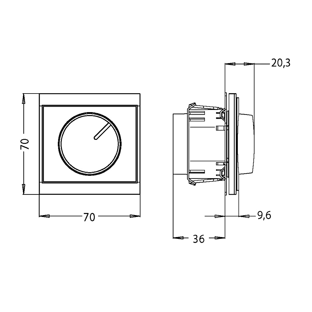 Kopp Malta anthrazit Dimmer technische Zeichnung mit Abmessungen
