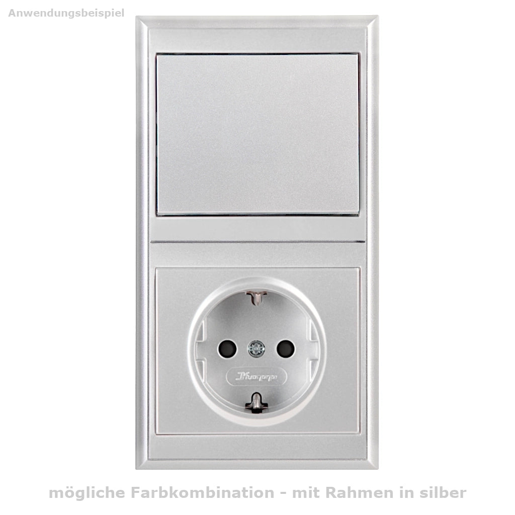 Kopp Malta silber Kombination Lichtschalter und Steckdose mit Rahmen in silber