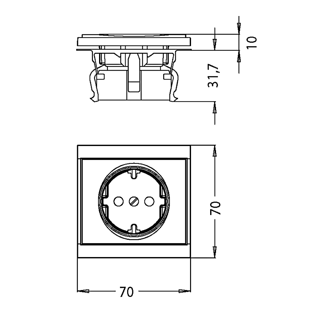 Kopp Malta anthrazit Steckdose mit Berührungsschutz technische Zeichnung mit Abmessungen