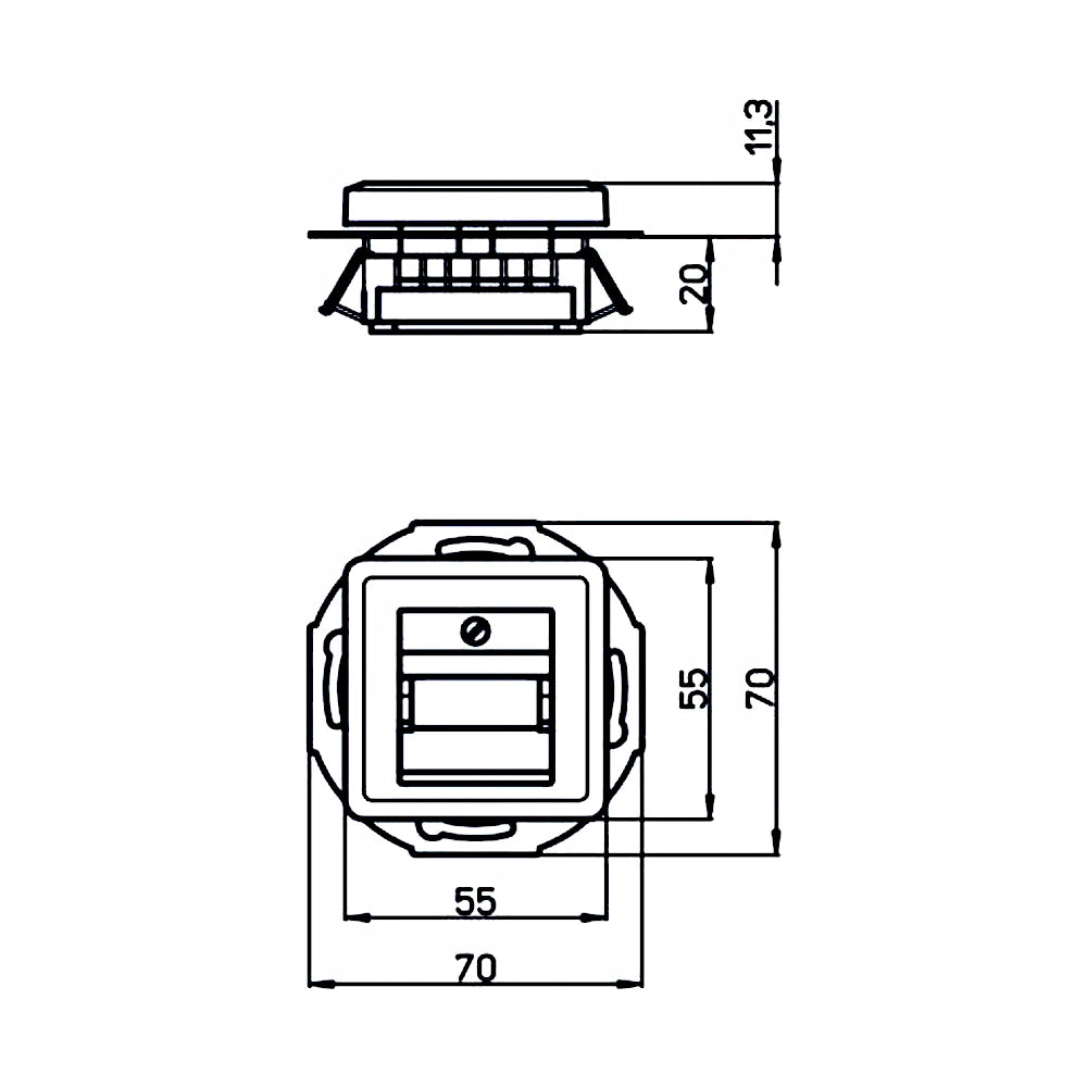 Kopp Milano weiß Abdeckung TAE technische Zeichnung mit Abmessungen