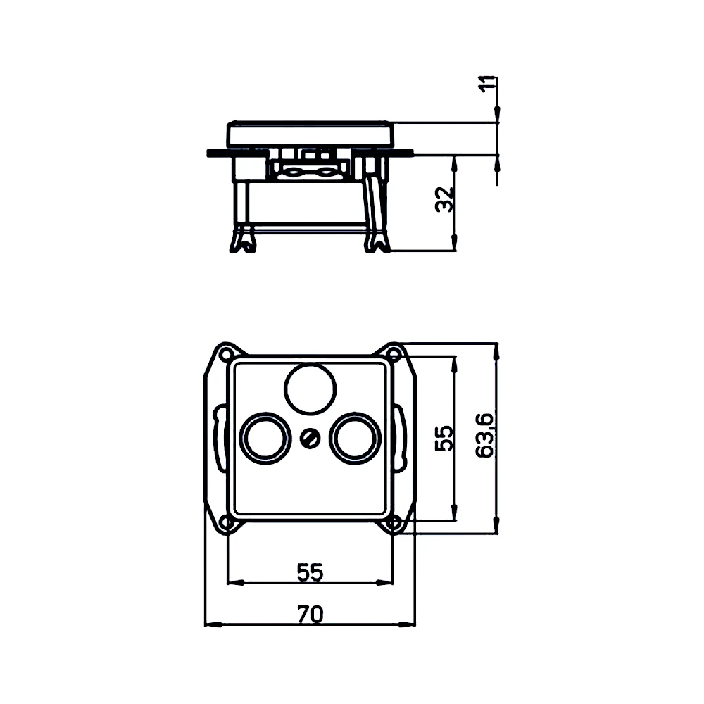 Kopp Milano weiß Antennendose TV/RF (917013087) technische Zeichnung mit Abmessungen