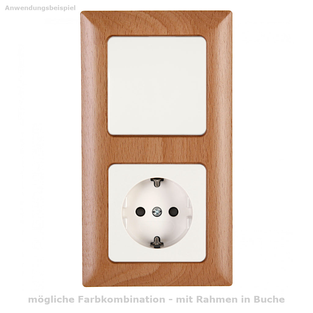 Kopp Milano weiß Kombination Lichtschalter und Steckdose mit Rahmen in Buche