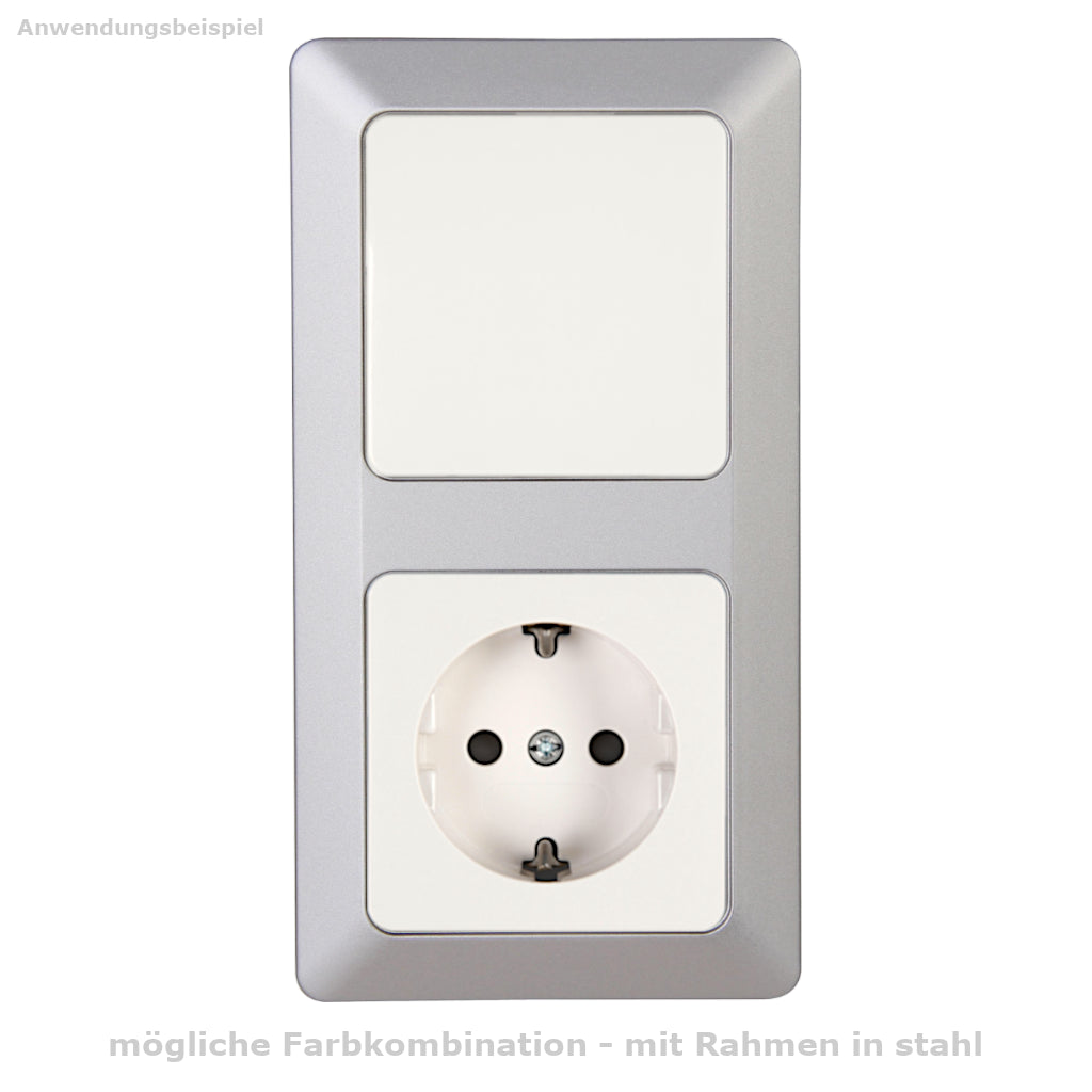 Kopp Milano weiß Kombination Lichtschalter und Steckdose mit Rahmen in stahl