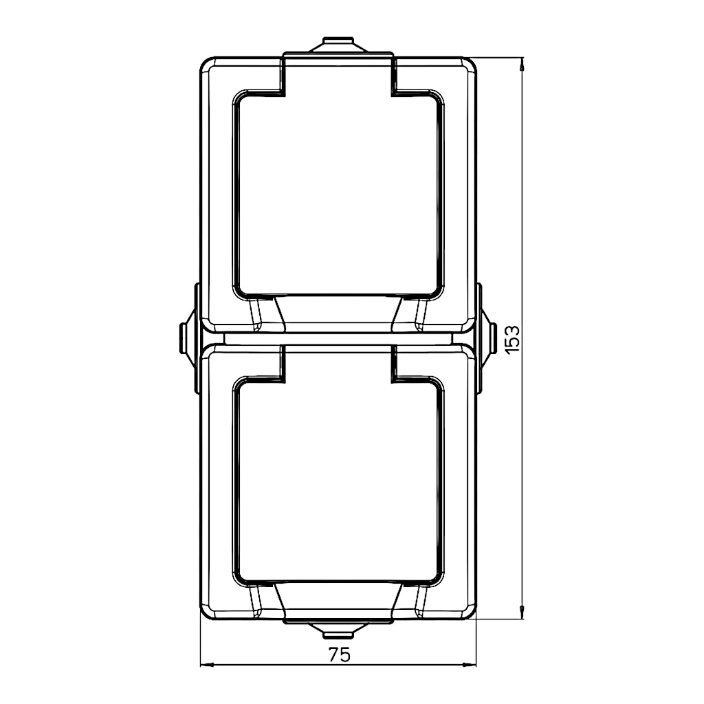 Kopp Nautic anthrazit Steckdose mit Berührungsschutz 2-fach senkrecht (136915009) technische Zeichnung mit Abmessungen