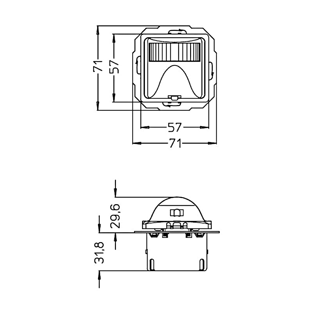 Kopp LED Bewegungsmelder Paris HK05 3-Draht arktisweiß (808402013) technische Zeichnung mit Abmessungen