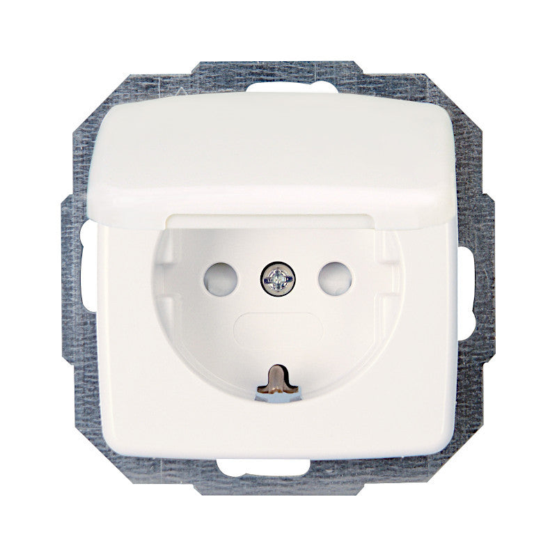 Kopp Rivo reinweiß Steckdose mit Berührungsschutz + Deckel (945217086)