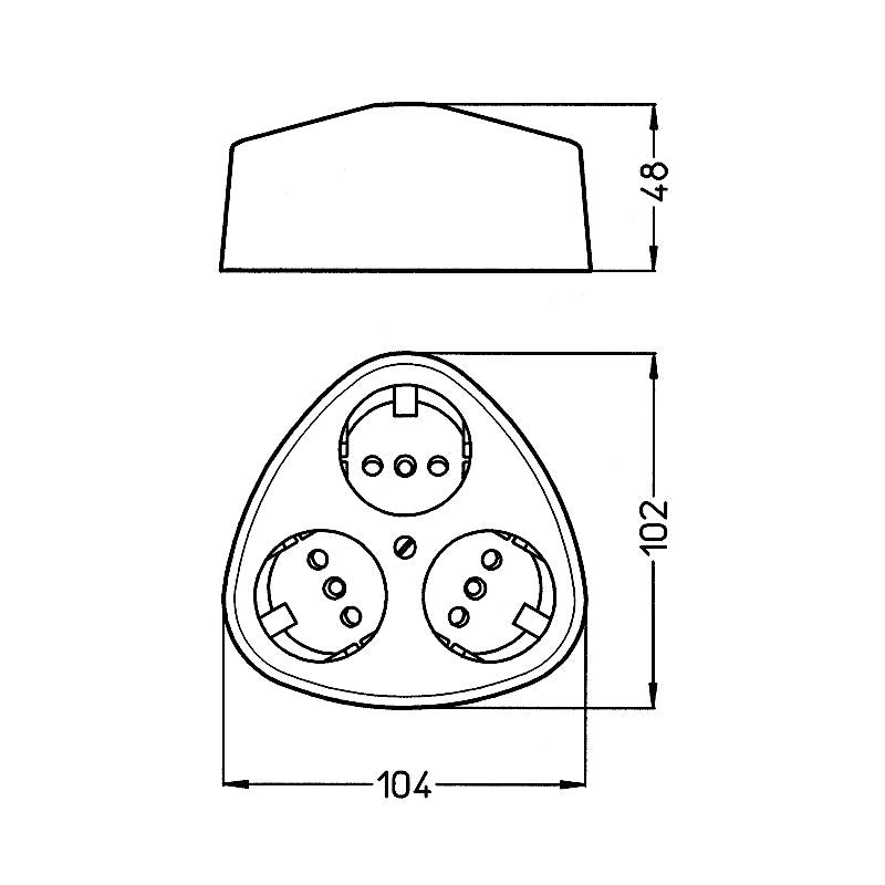 Kopp Standard schwarz Steckdose 3-fach (100505003) Abmessungen