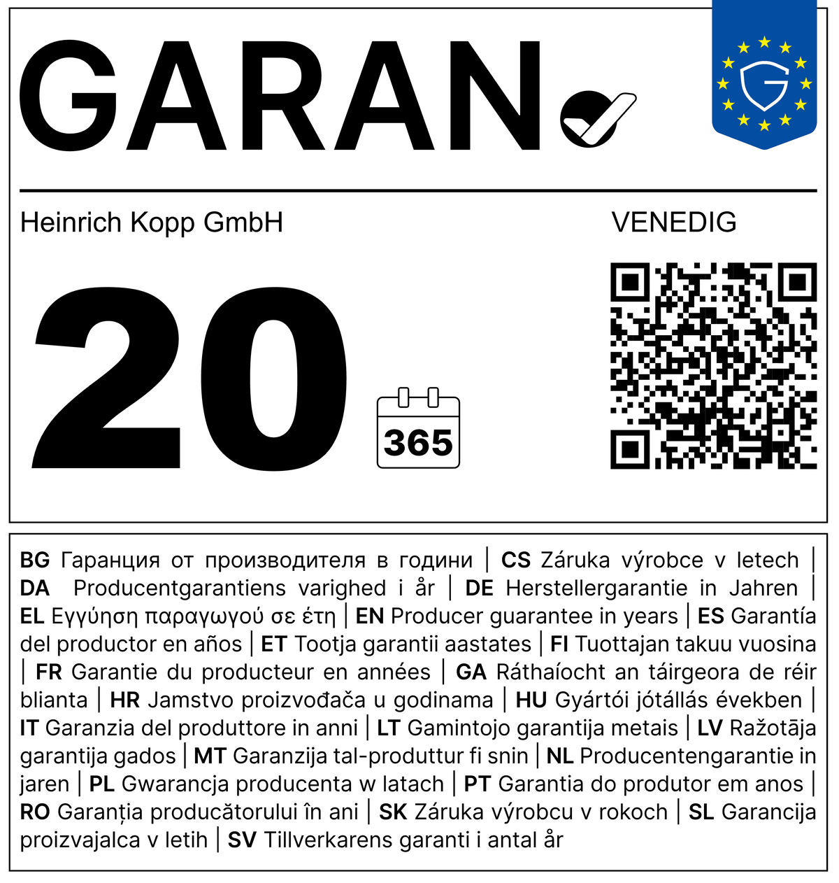 Garantielabel für Kopp Venedig reinweiß Kontrollschalter (601692088)