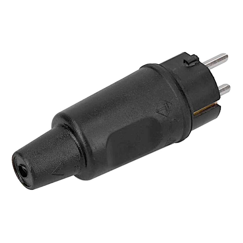 Kopp Vollgummi Stecker schwarz IP44 Ansicht schräg von hinten rechts