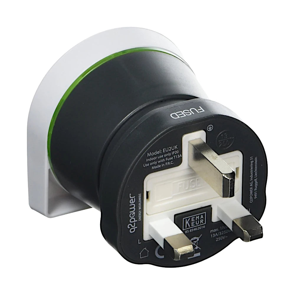 q2 Power Reiseadapter Europa nach UK Rückansicht