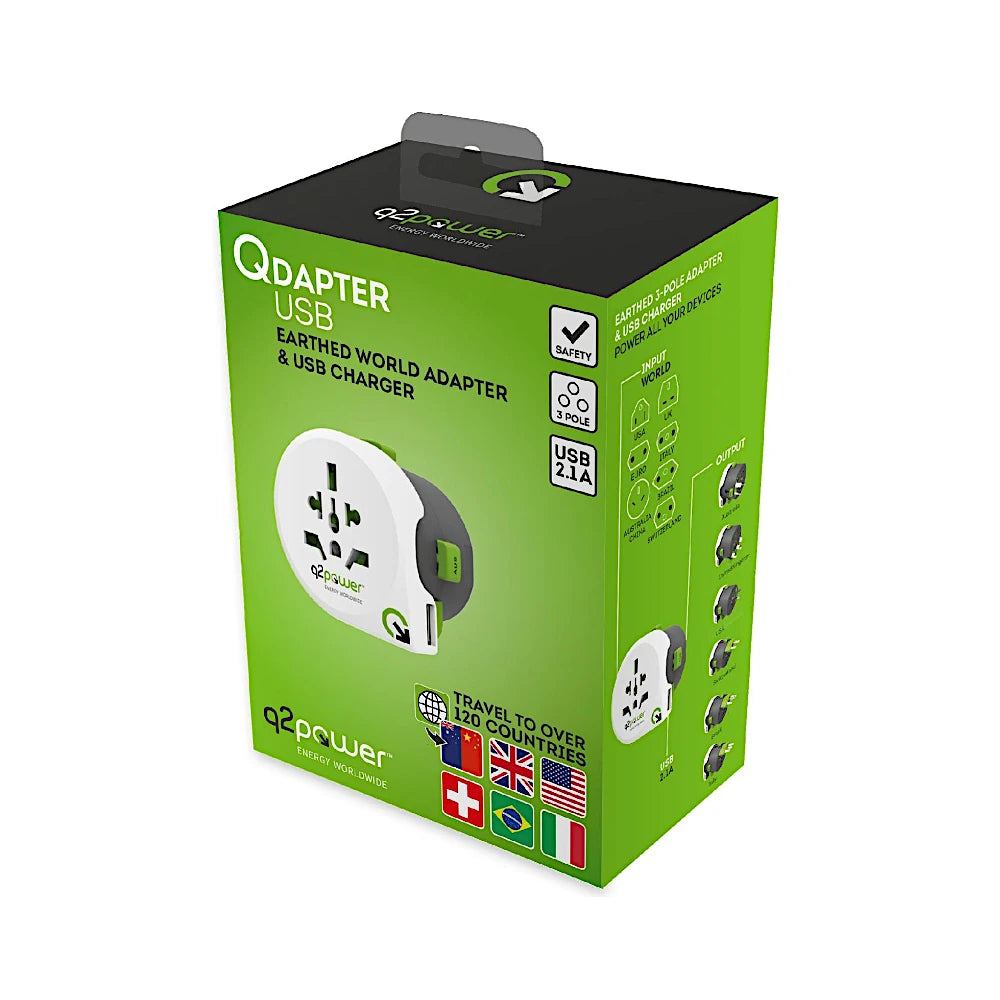 q2 Power Reiseadapter mit USB Foto von der Verpackung