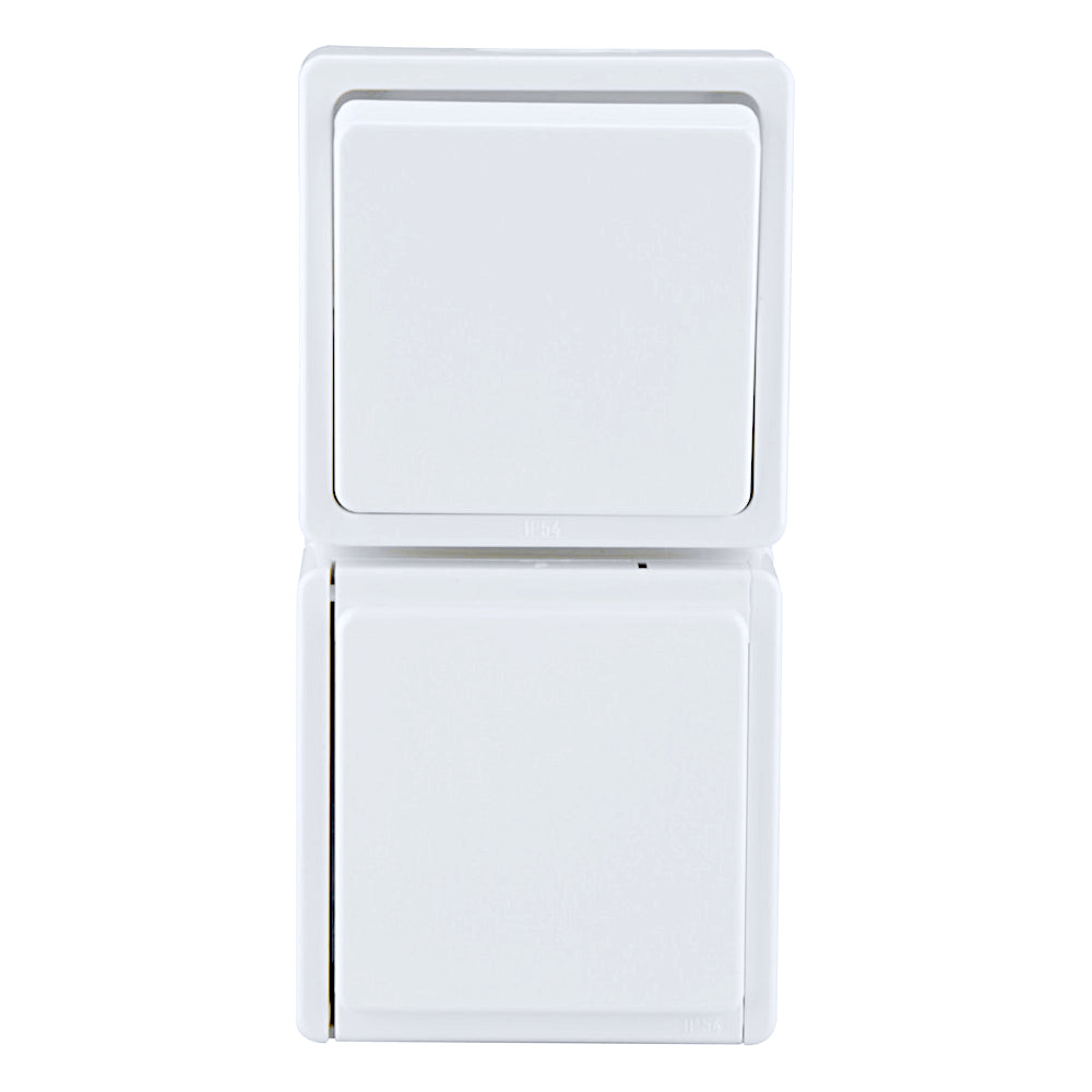 Unitec Aquarius Feuchtraum Polarweiß Aus-Wechselschalter + Steckdose senkrecht (45287L) Vorderansicht